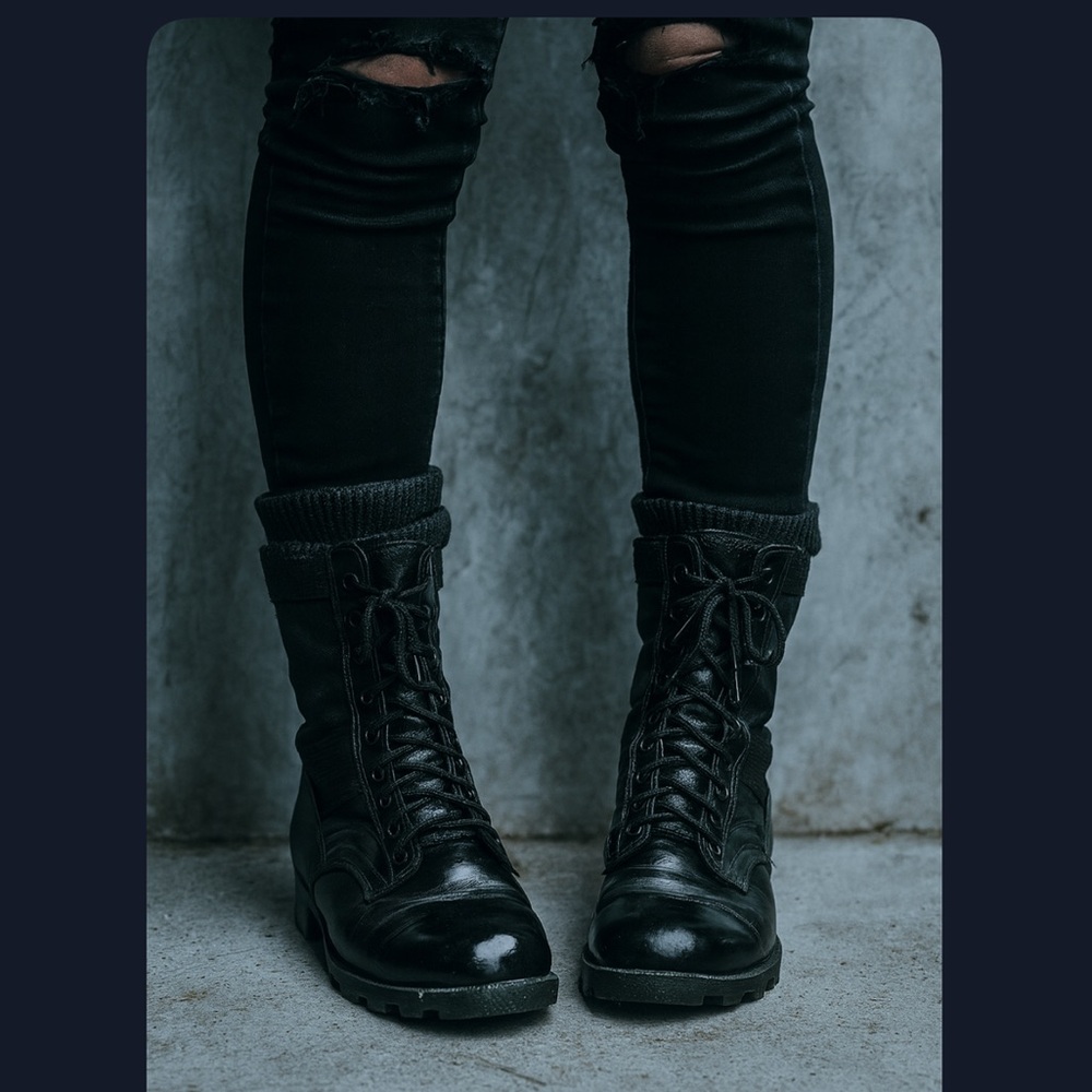Men's Black Military Tactical Combat Paratrooper Boots Lace- Up Size 9 D.M.